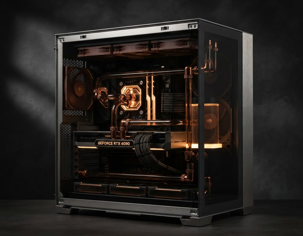 Intérieur d'une configuration PC montée avec câble management soigné